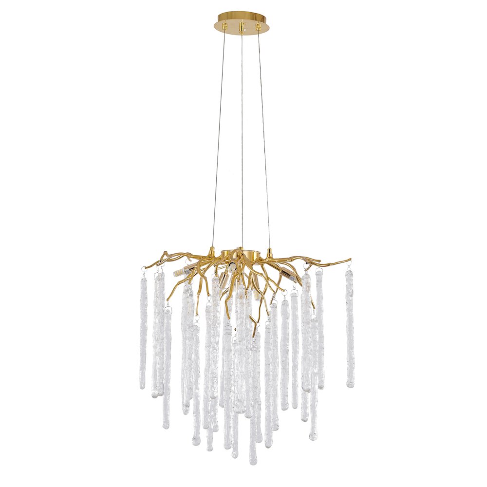 10-Light Gold Aluminum Chandelier With Clear Glass Drops