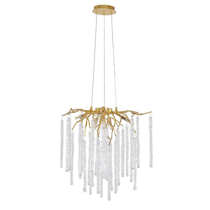 10-Light Gold Aluminum Chandelier With Clear Glass Drops