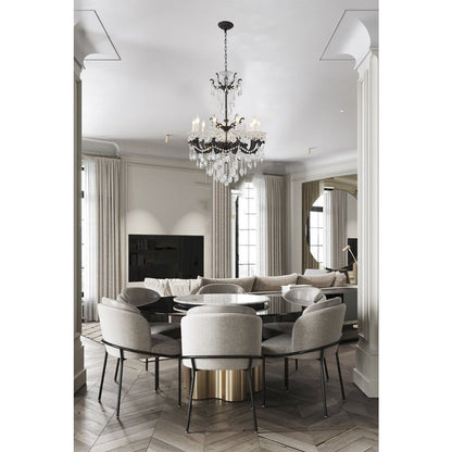 10-Light Satin Black Metal Chandelier With Clear Hanging Crystals