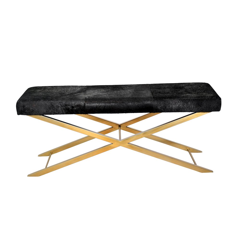 Gold Stainless Steel Bench With Black Hairline Leather