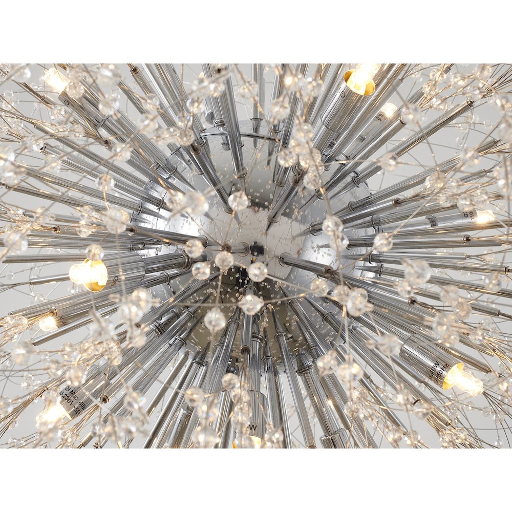 16-Light Chrome Stainless Steel Chandelier With Clear Crystal Accents