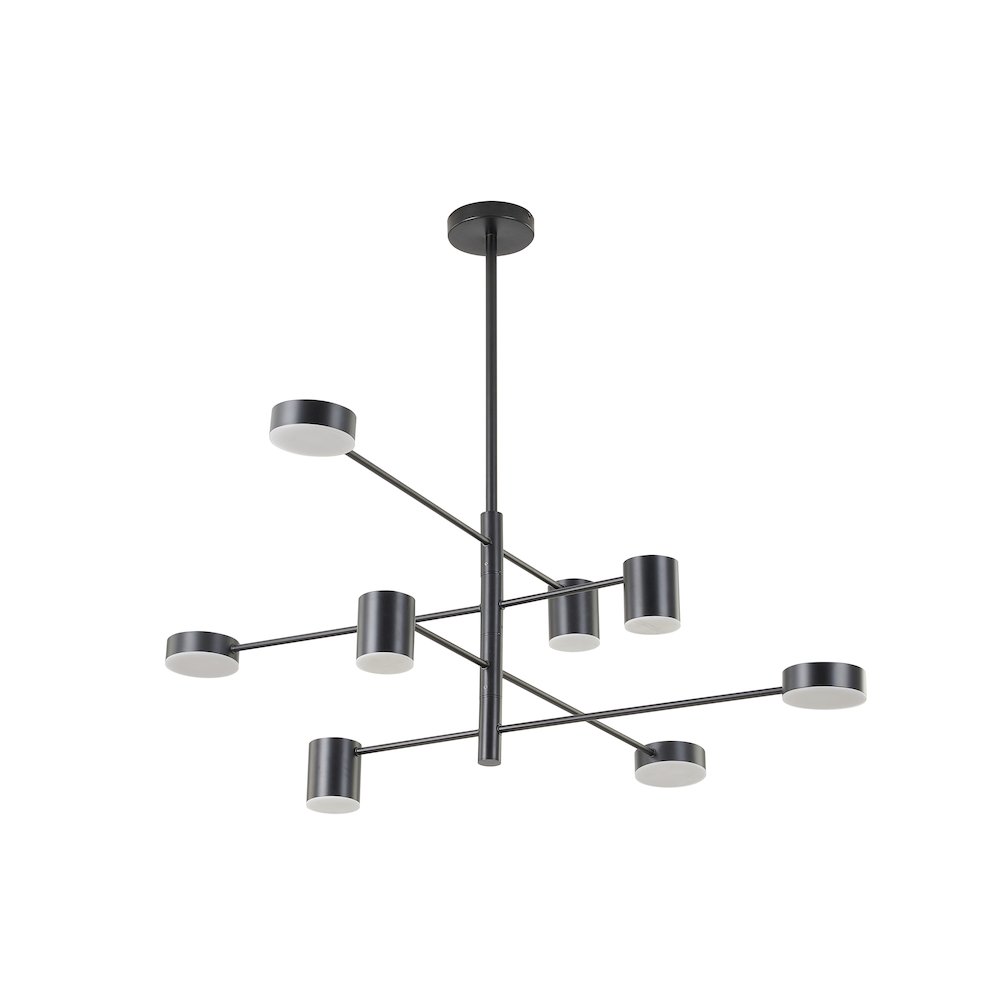 8-Light Black LED Chandelier With White Acrylic Shades