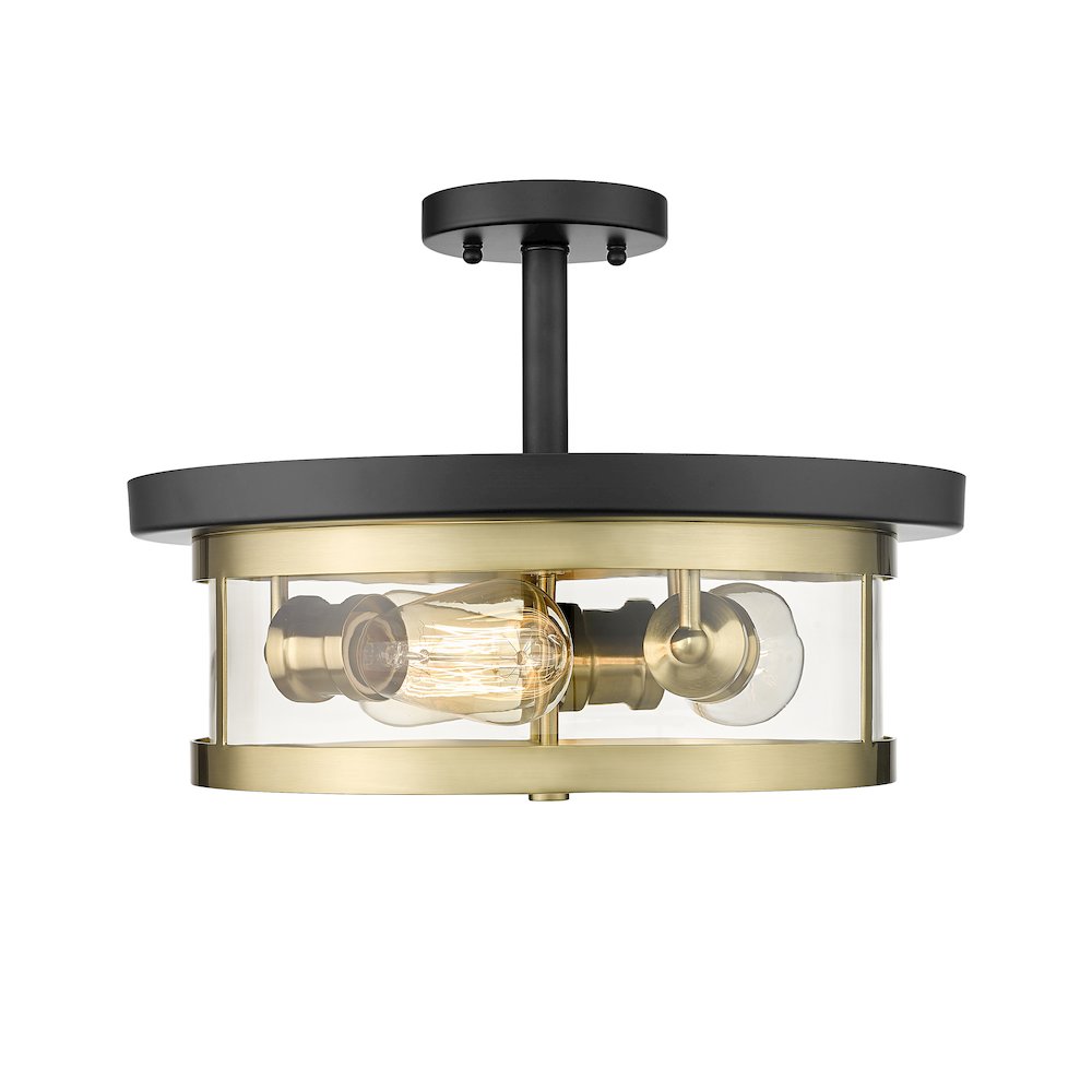 3-Light Black And Gold Flush Mount With A Clear Glass Shade