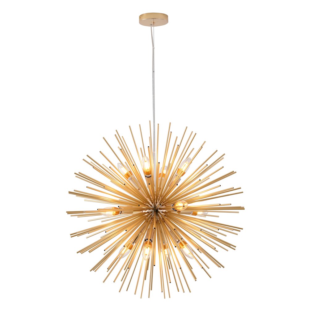 9-Light Brass Iron Chandelier With Aluminum Rods