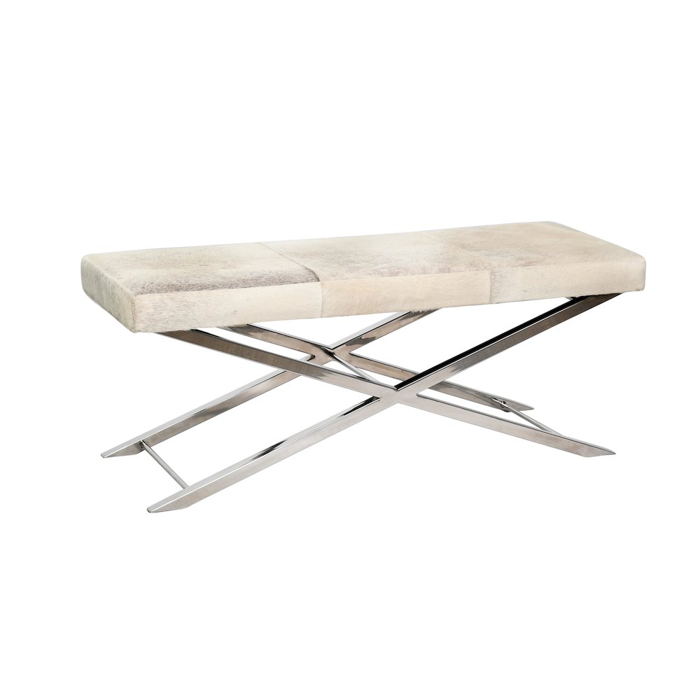 Chrome Stainless Steel Bench With Grey Hairline Leather