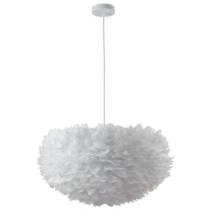 1-Light Light White Goose Fether Chandelier With A White Iron Frame