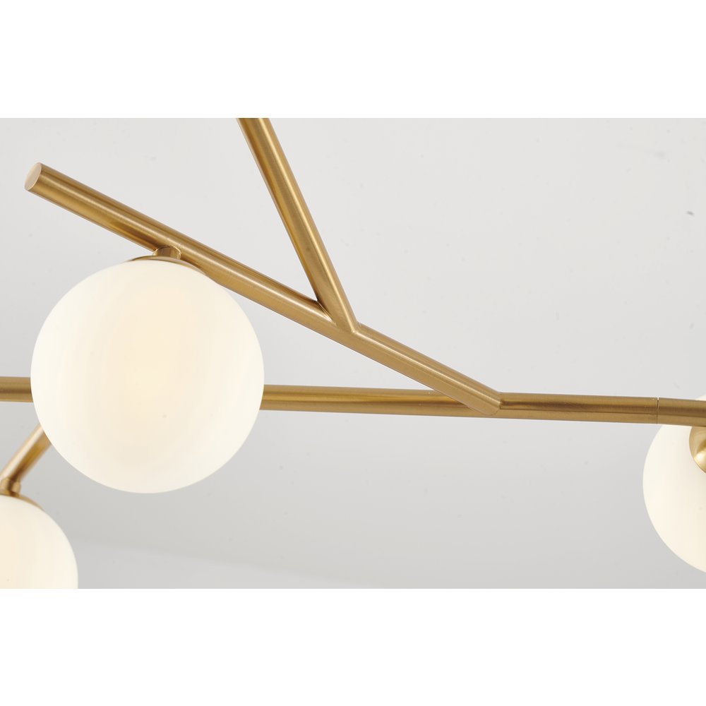 7-Light Brass Chandelier With White Glass Shades