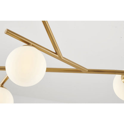 7-Light Brass Chandelier With White Glass Shades