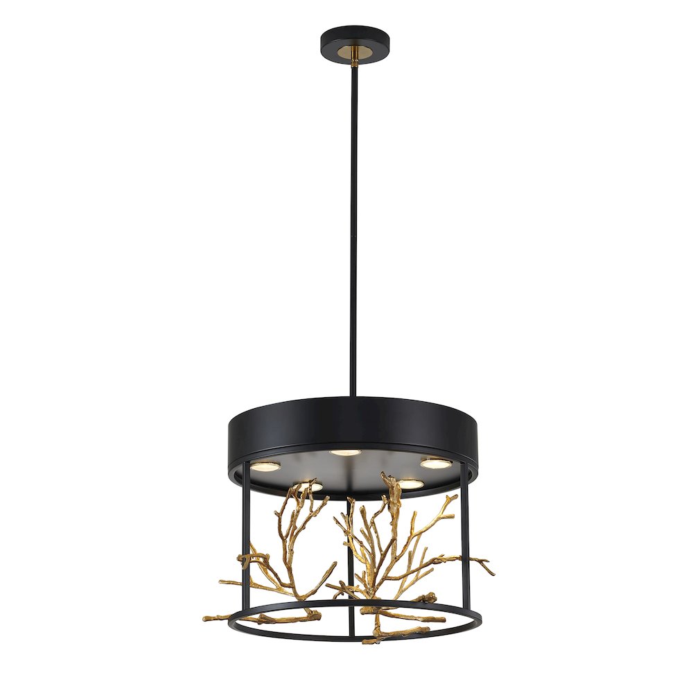 5-Light Matte Black Pendant With Gold Branch Accents