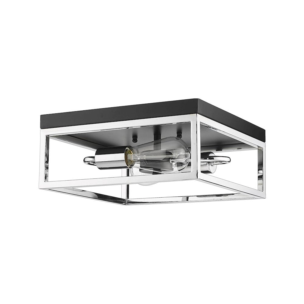 2-Light Black And Chrome Metal Flush Mount