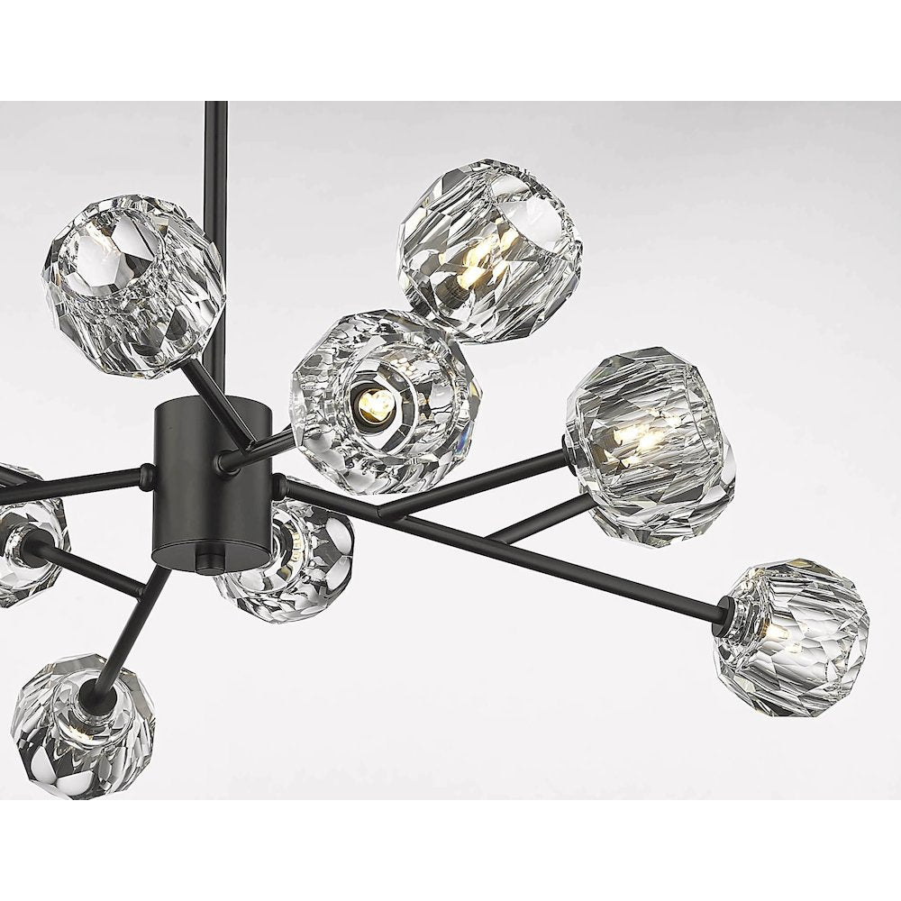 12-Light Black Chandelier With Clear Crystal Shades