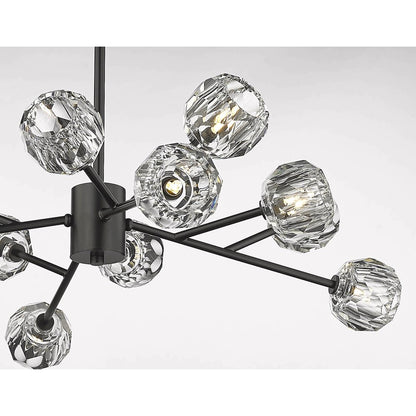 12-Light Black Chandelier With Clear Crystal Shades