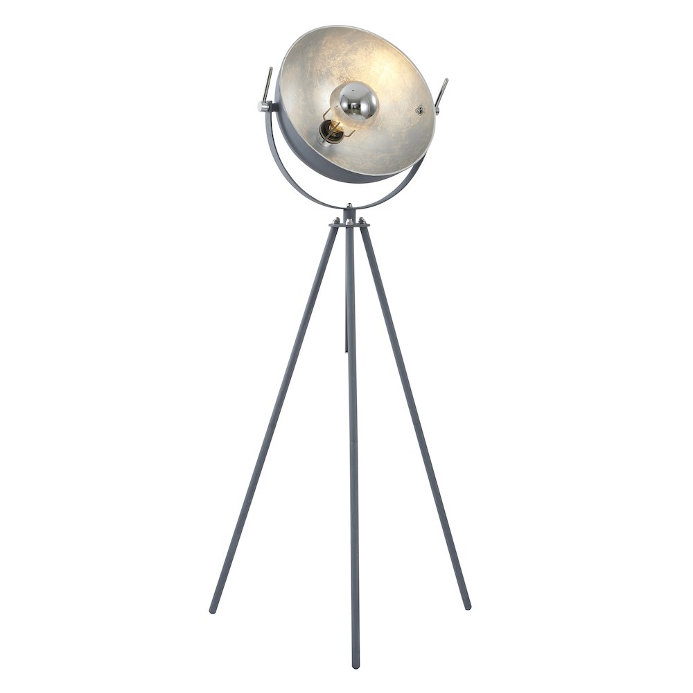 1-Light Grey Metal Floor Lamp With A Silver Leaf Interior Shade