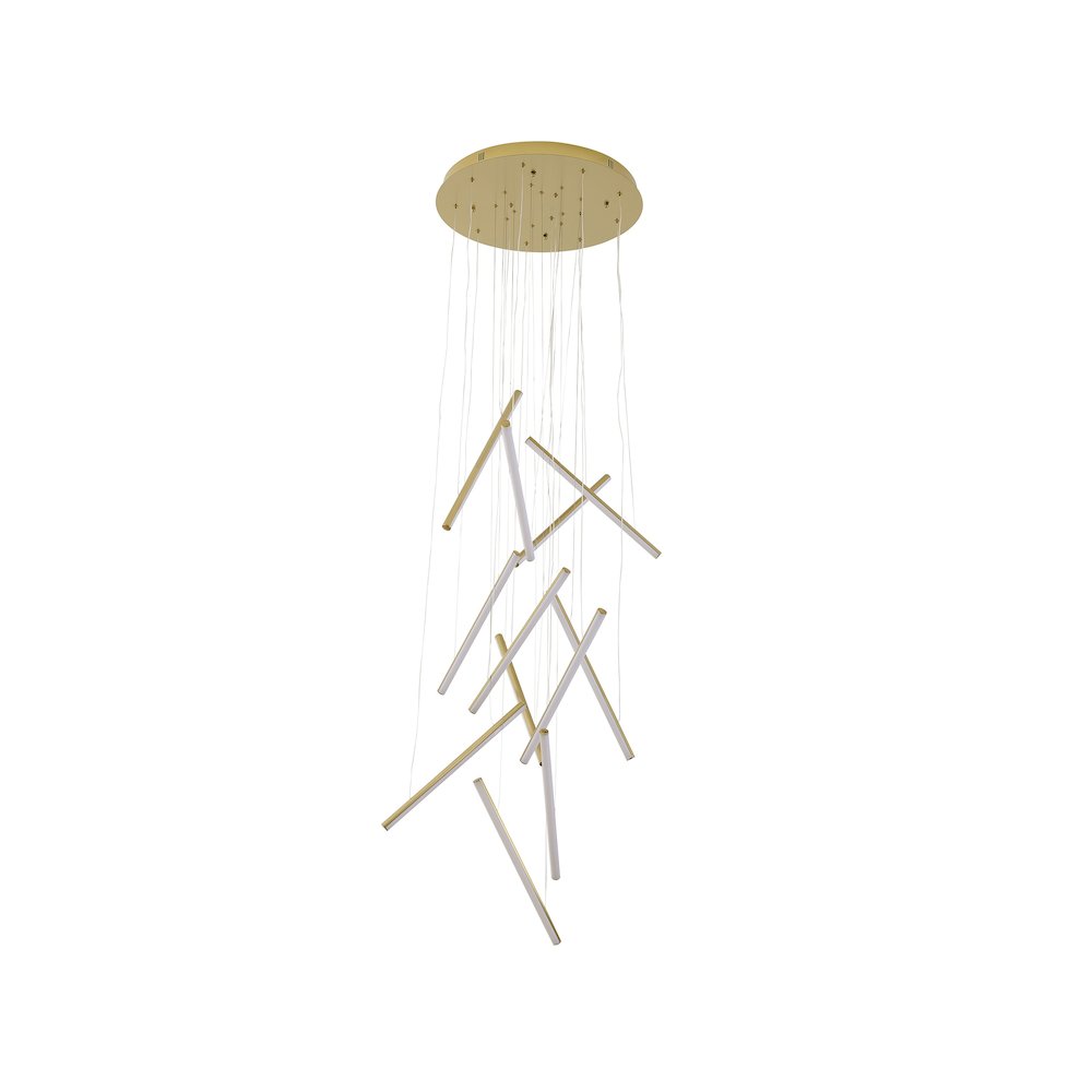 12-Light Brass Metal LED Chandelier With White Acrylic Diffusers