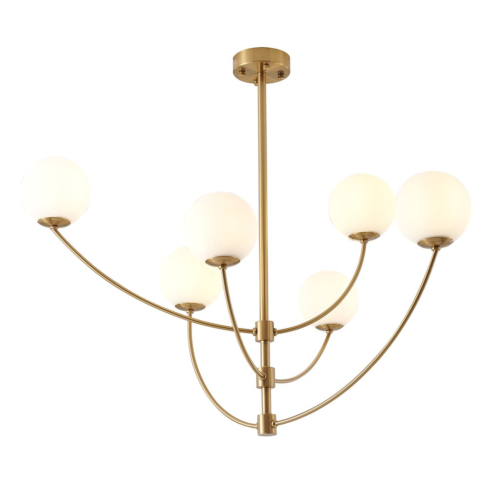 6-Light Brass Chandelier With White Glass Shades