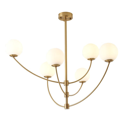 6-Light Brass Chandelier With White Glass Shades