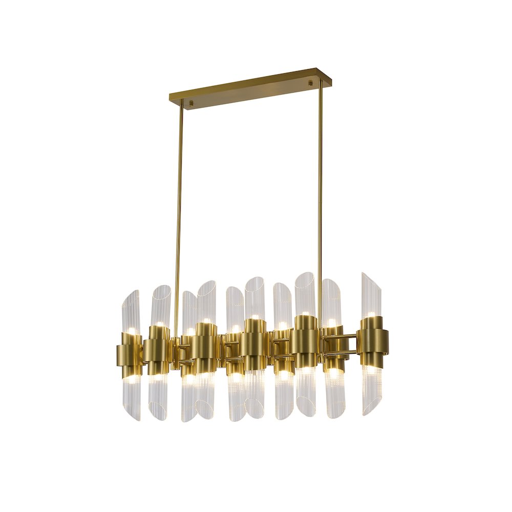 20-Light Satin Brass Iron Chandelier With Glass Shades