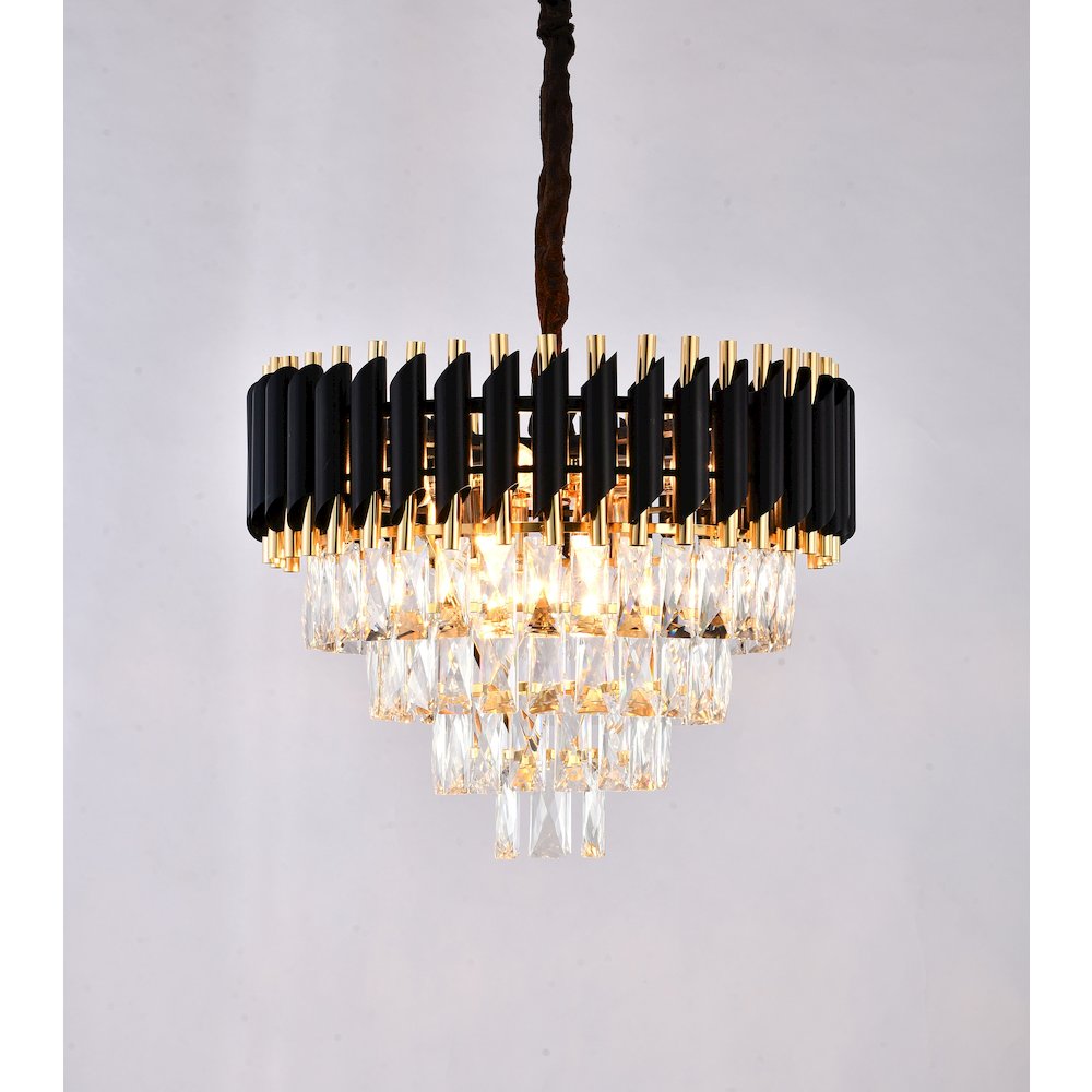 8-Light Gold And Black Chandelier With Clear Crystals