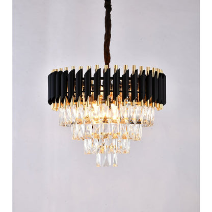 8-Light Gold And Black Chandelier With Clear Crystals