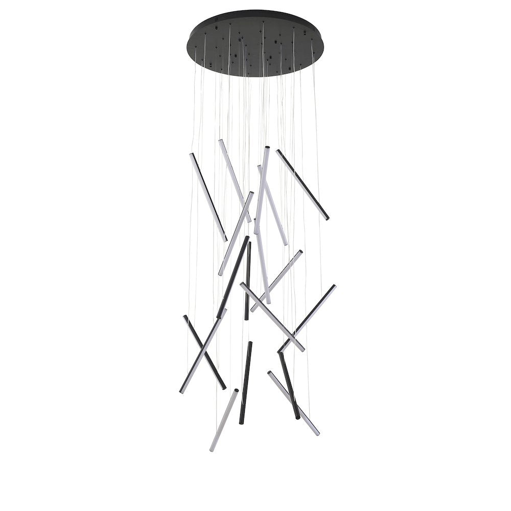 18-Light Satin Black Metal LED Chandelier With White Acrylic Diffusers