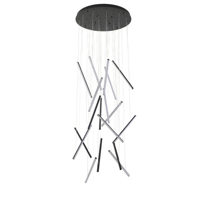 18-Light Satin Black Metal LED Chandelier With White Acrylic Diffusers