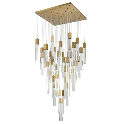 41-Light Gold Chandelier With Clear Block Bubble Crystals