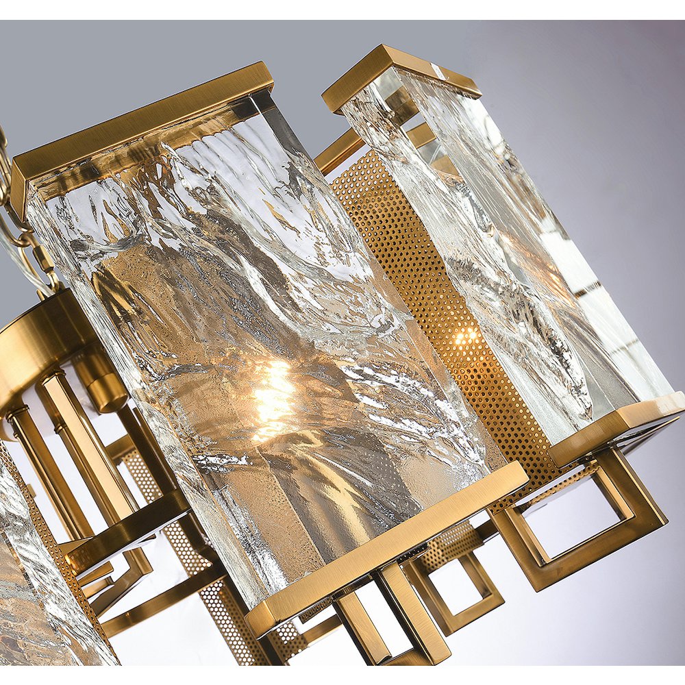 9-Light Brass Metal Chandelier With Clear Crystal Plaques