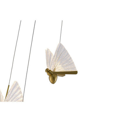 3-Light Stain Brass LED Chandelier With Butterfly Pendants