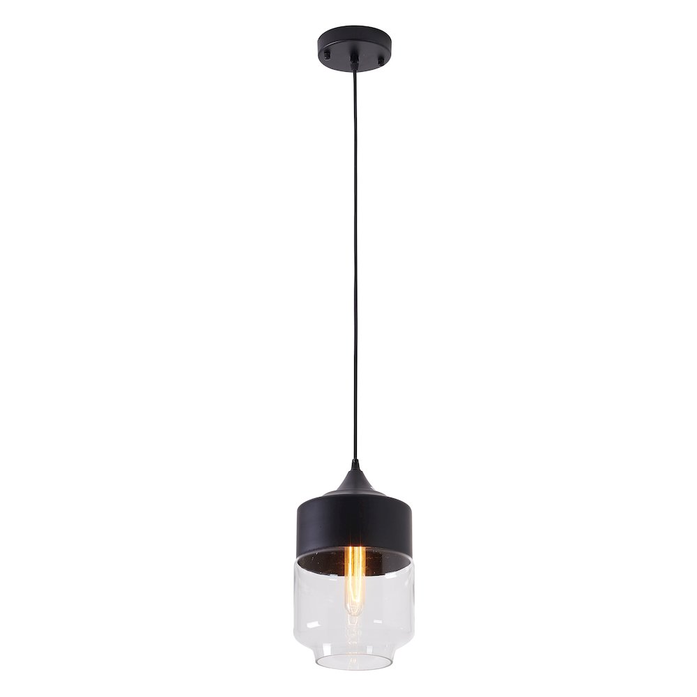 1-Light Matte Black Single Pendant With A Clear Glass Shade