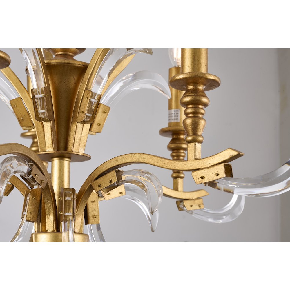 5-Light Gold Metal Leaf Chandelier With Clear Crystals