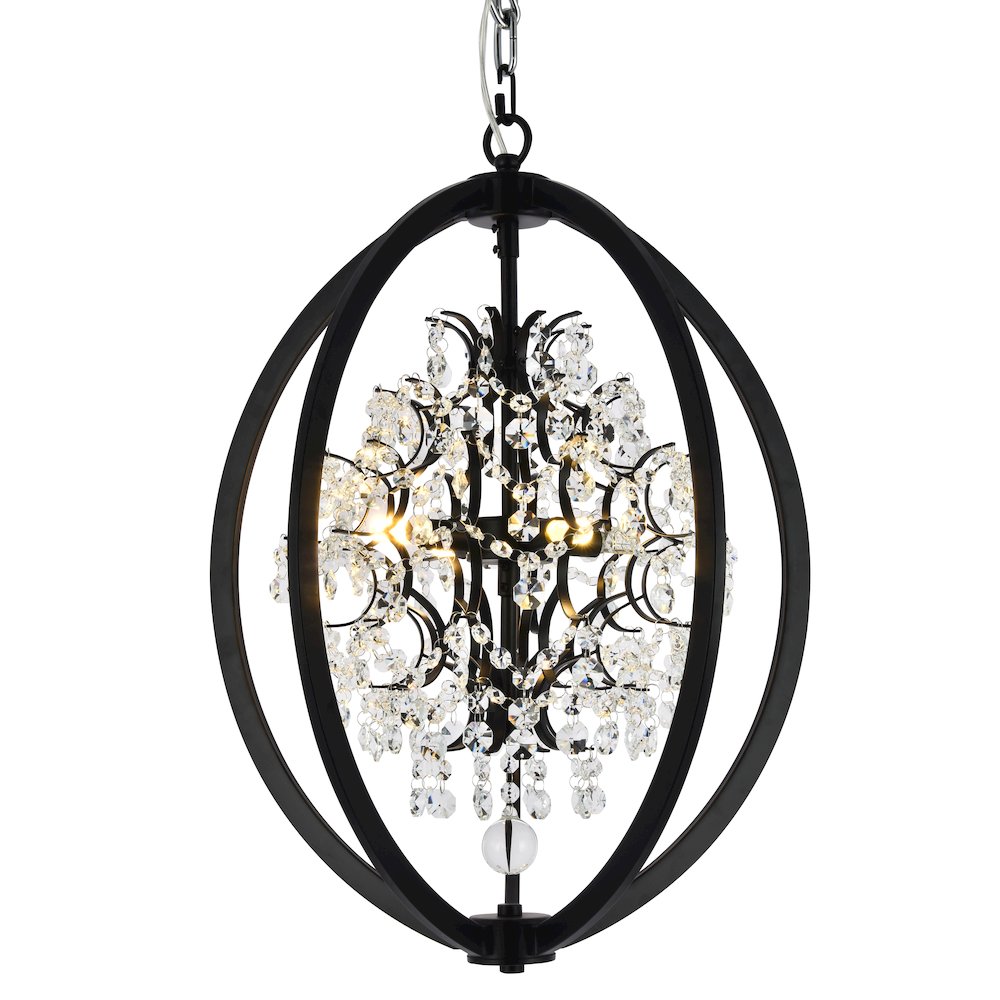 4-Light Matte Black Metal Chandelier With Clear Crystals
