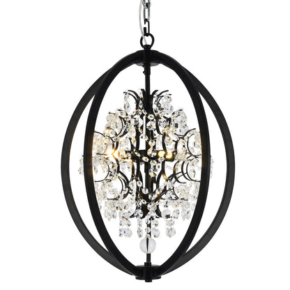 4-Light Matte Black Metal Chandelier With Clear Crystals