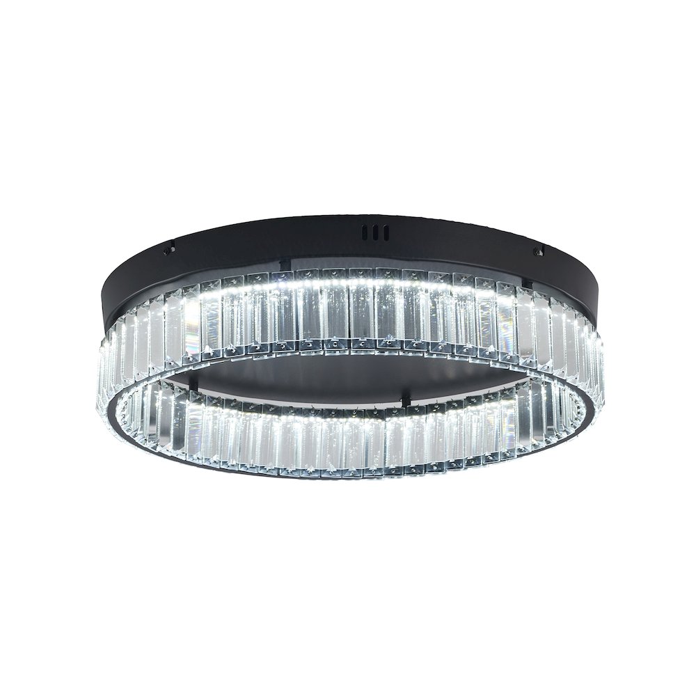 1-Light Satin Black Dimmable LED Flush Mount With Clear Crystals