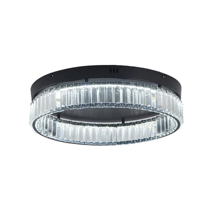 1-Light Satin Black Dimmable LED Flush Mount With Clear Crystals