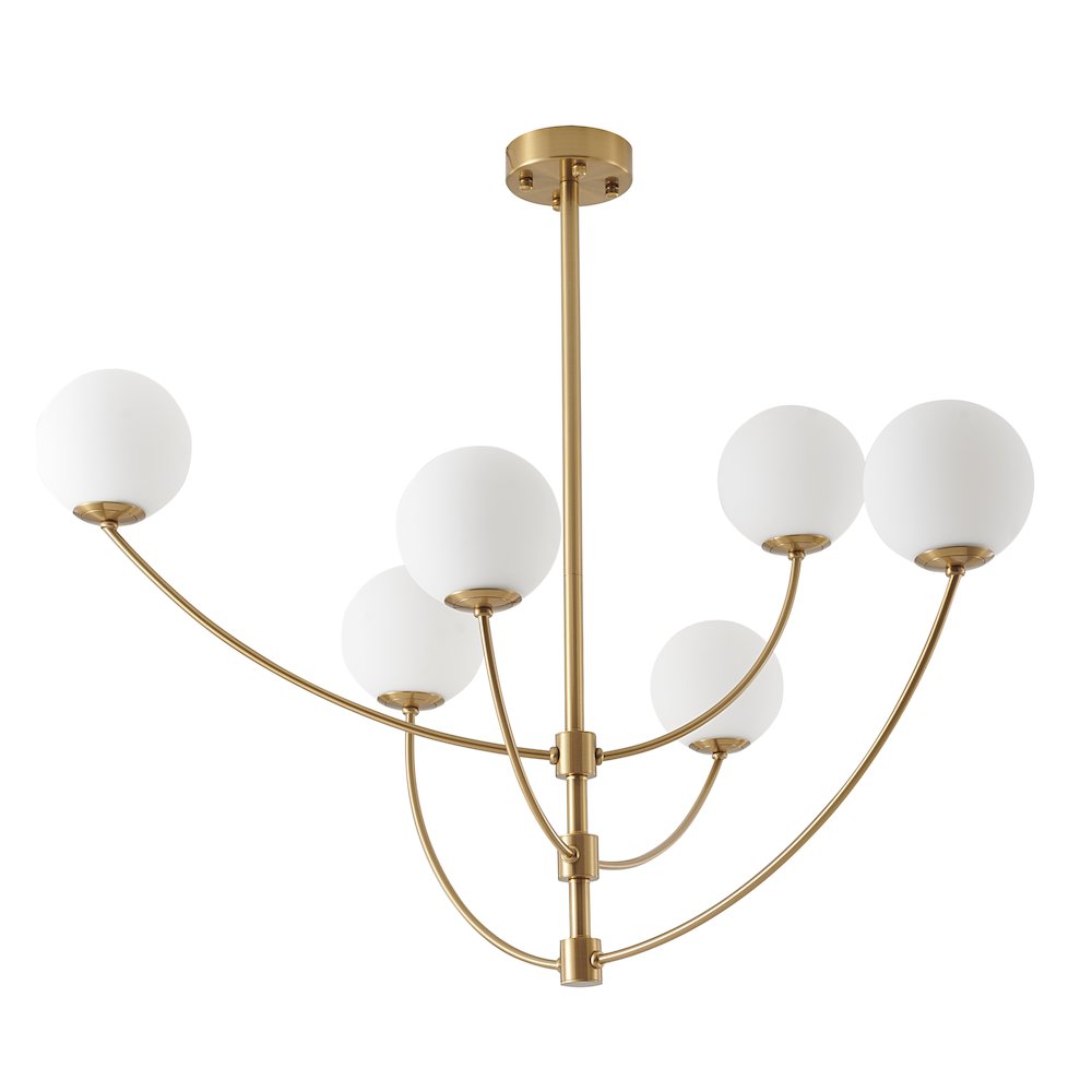 6-Light Brass Chandelier With White Glass Shades