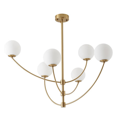 6-Light Brass Chandelier With White Glass Shades