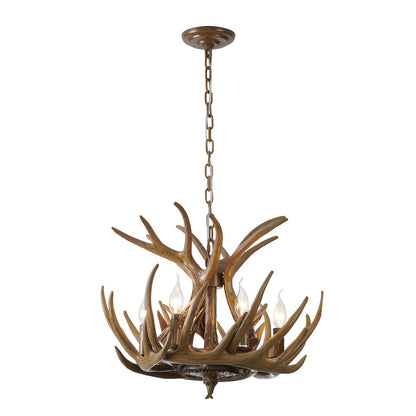 6-Light Brown Polyresin Antler Horn Chandelier