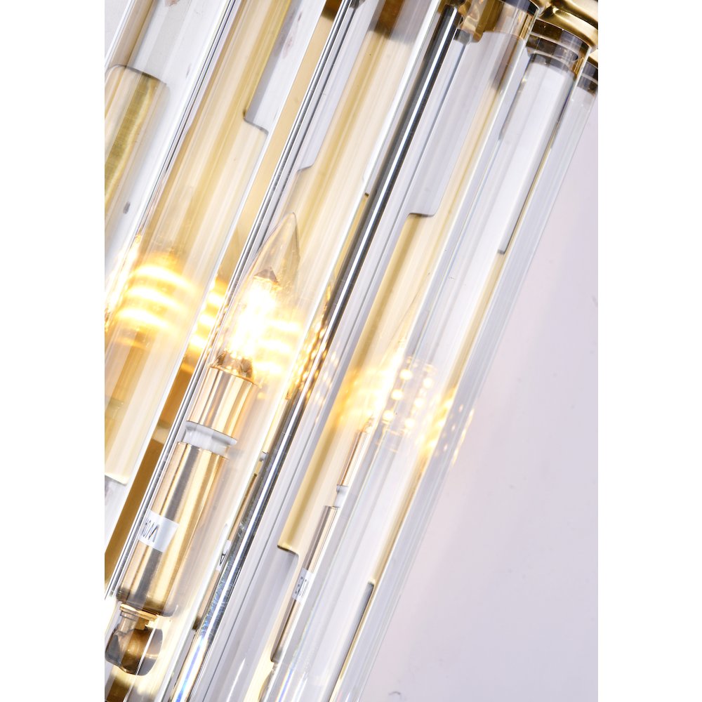 1-Light Antique Gold Metal Wall Sconce With A Clear Glass Rods