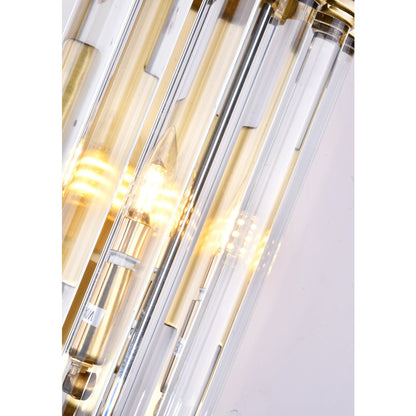 1-Light Antique Gold Metal Wall Sconce With A Clear Glass Rods