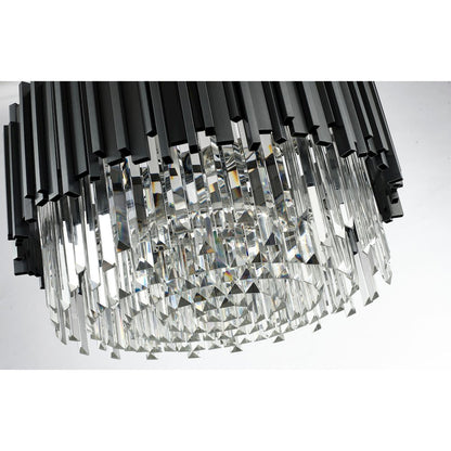 8-Light Black Stainless Steel Chandelier With Clear Crystals