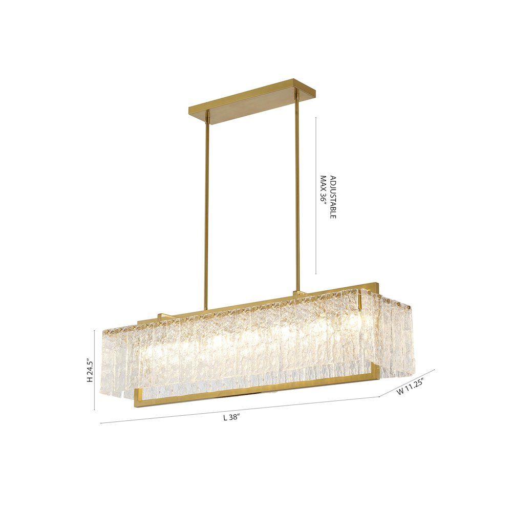 7-Light Brass Chandelier With Hanging Clear Rippled Glass