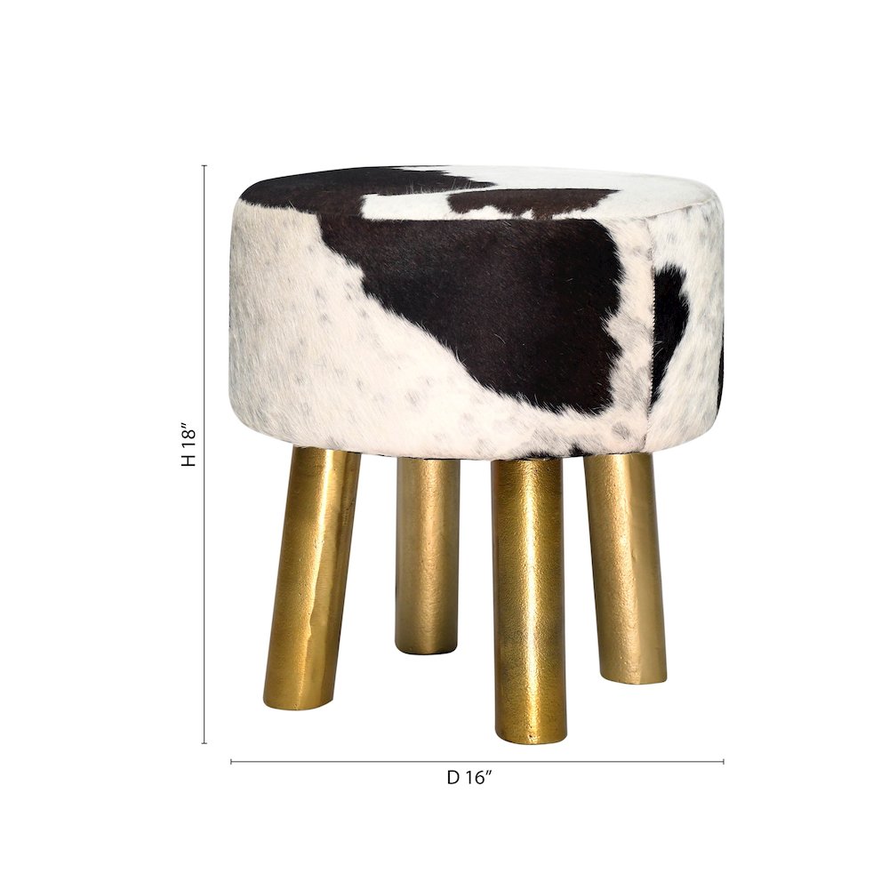 Gold Stainless Steel Stool With Black And White Hairline Leather