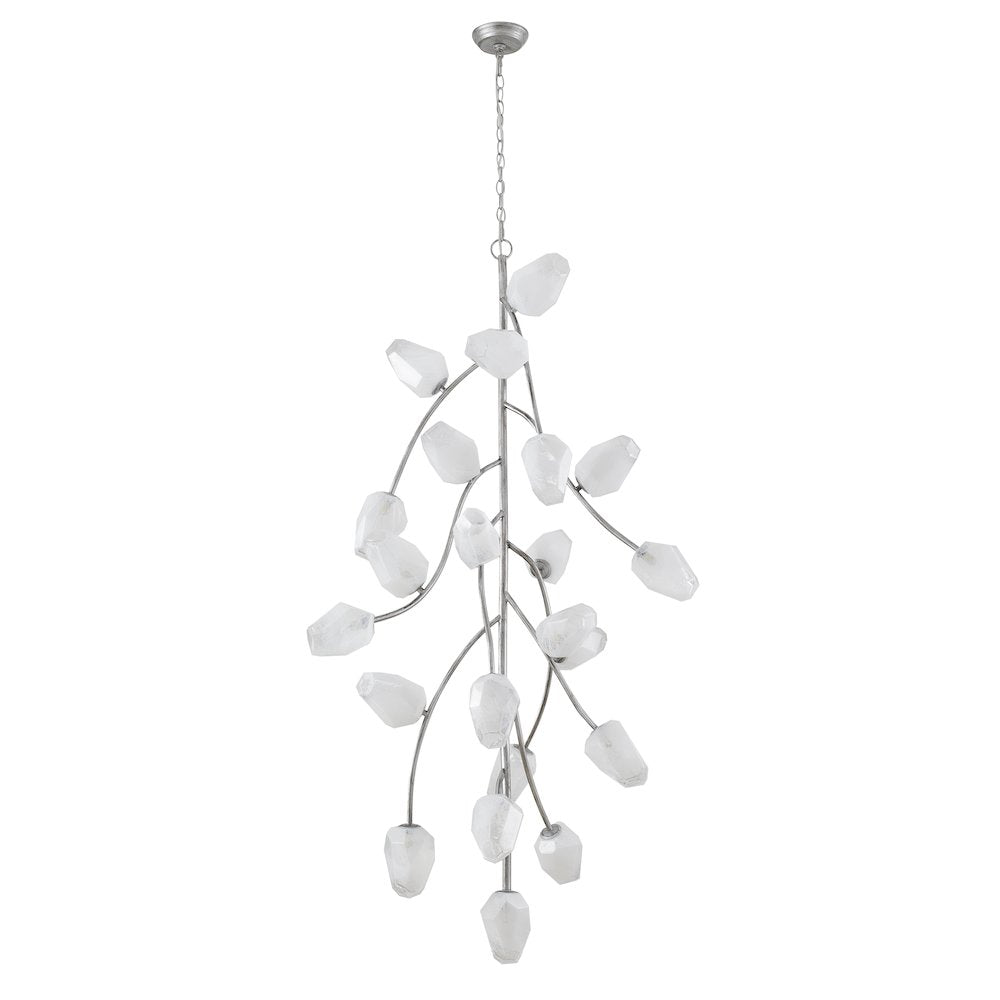 22-Light antique silver iron frame chandelier with white glass shades