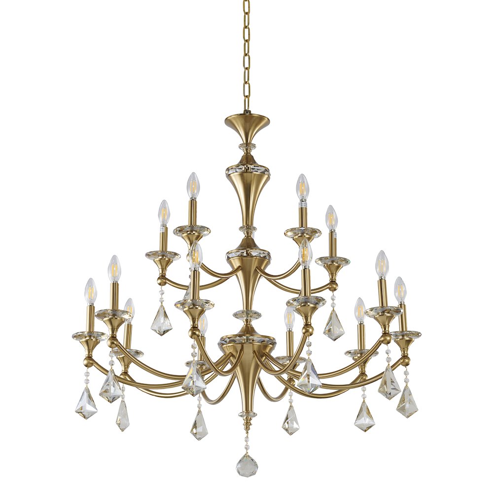 15-Light Satin Brass Chandelier With Clear And Champagne Crystals