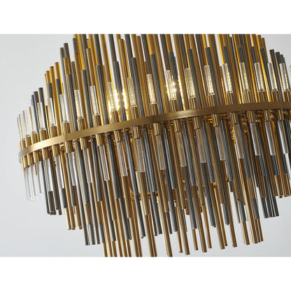 6-Light Brass Chandelier With Black Iron And Clear Glass Tubes