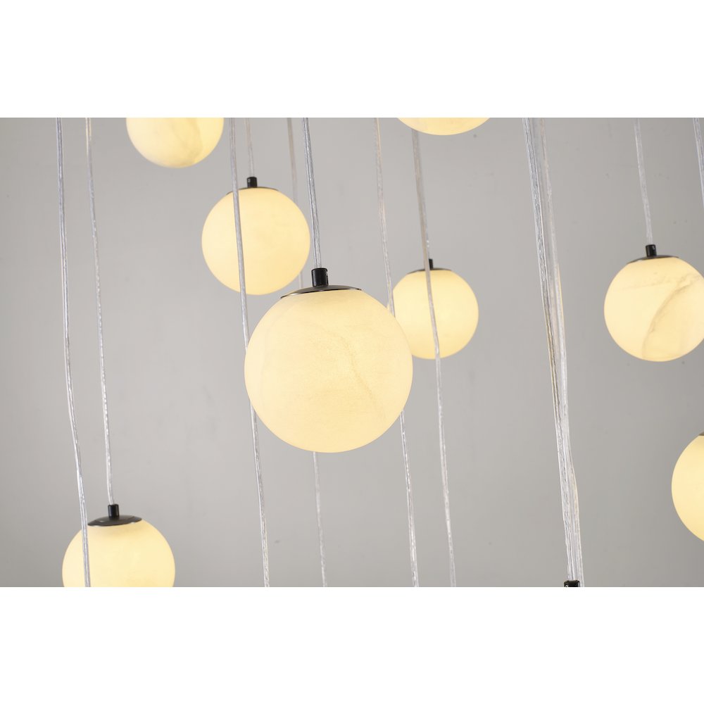 18-Light Black Stainless Steel Chandelier With Alabaster Pendants