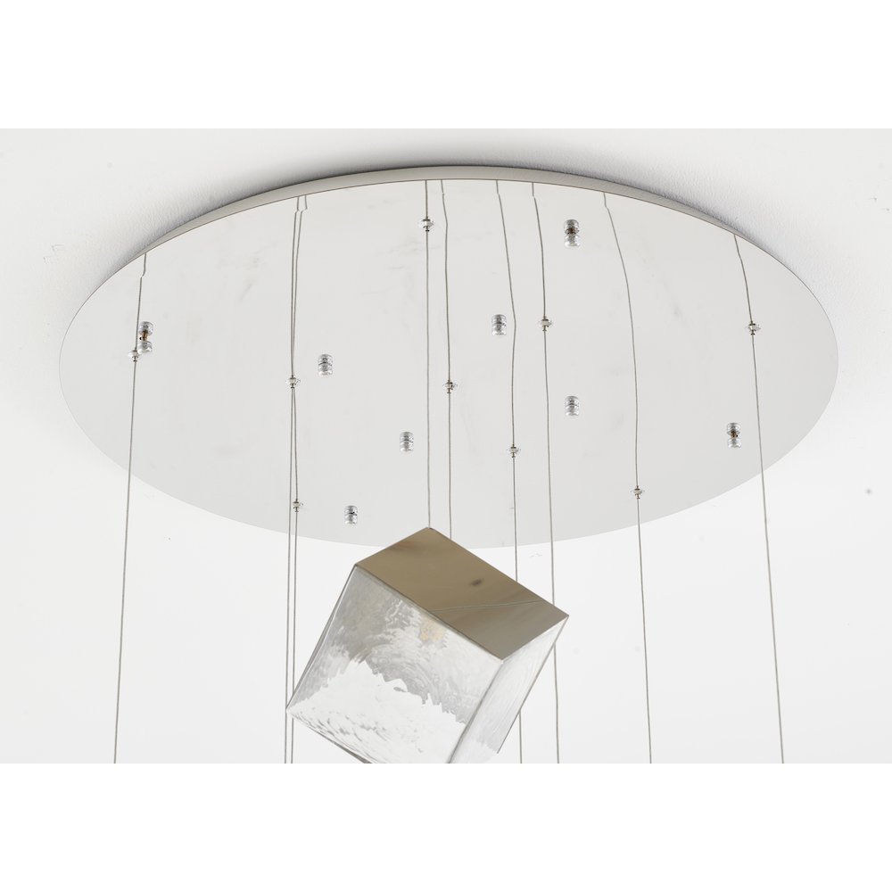 9-Light Chrome Cubed Chandelier With A Clear Distorted Glass Shades