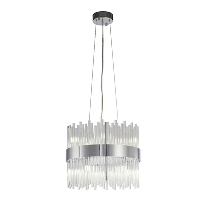 10-Light Chrome Chandelier With Clear Glass Rods