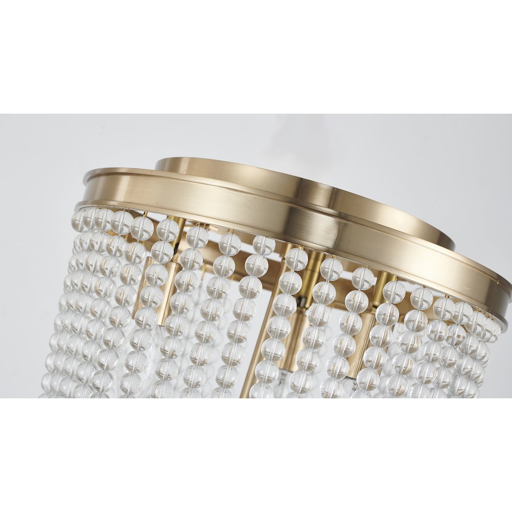 3-Light Gold Semi Flush Mount With Clear Glass Beads