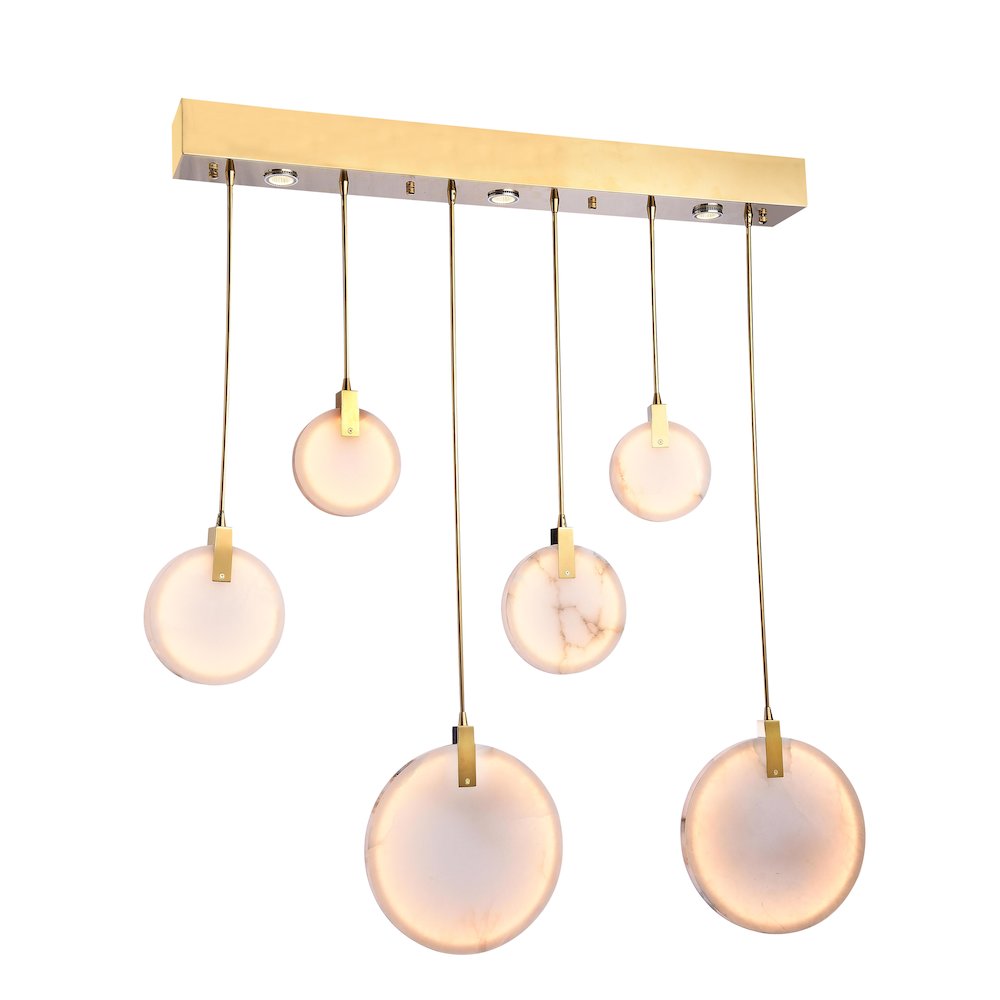 1-Light Gold Stainless Steel LED Pendant With A Round Spanish Alabaster